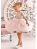 Dusty Pink Lace Tulle Sheer Back Flower Girl Dress